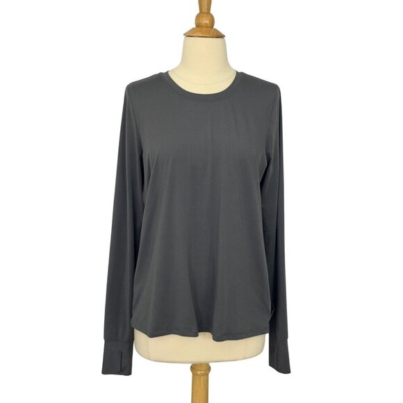 Spanx Soft Spot Wrap Top Gray Long Sleeve Thumbholes Open Back Athleisure Size M - Picture 1 of 8